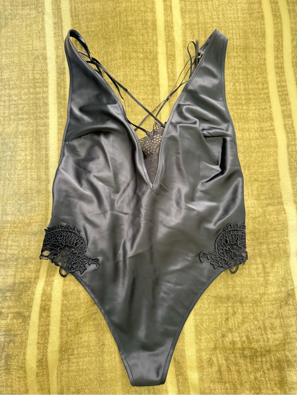 Victoria's Secret blue Satin Lace-Accent Bodysuit